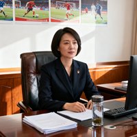 某地方政府体育局赛事科陈科长，干练的短发女性，身着正装坐在办公桌前。